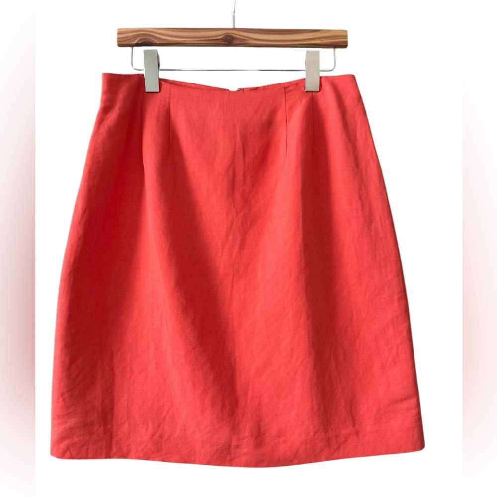 Vintage Laura Scott Coral Linen Skirt Size 14 Lined A-Line Elastic Waist